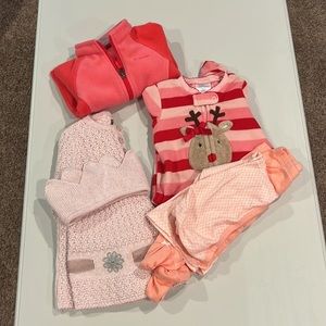 Girl’s sz 6-12 month Bundle Carter’s outfit, Columbia, Knit dress, Pajamas